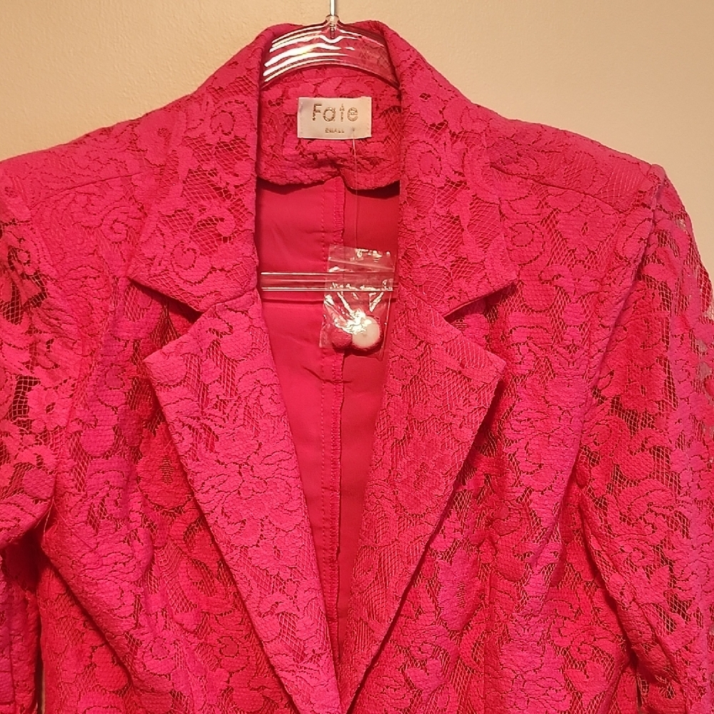 NWOT Fate Hot Pink Elegant Lace Blazer - Picture 6 of 9